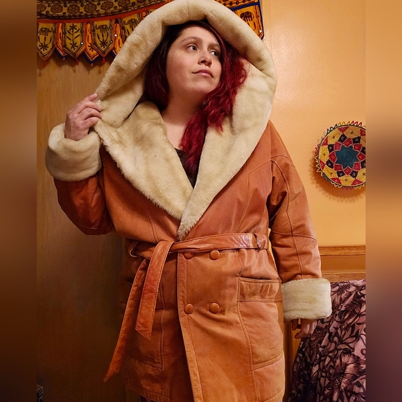 Wilsons Leather Hooded Faux Fur Coat 1980s Vintage